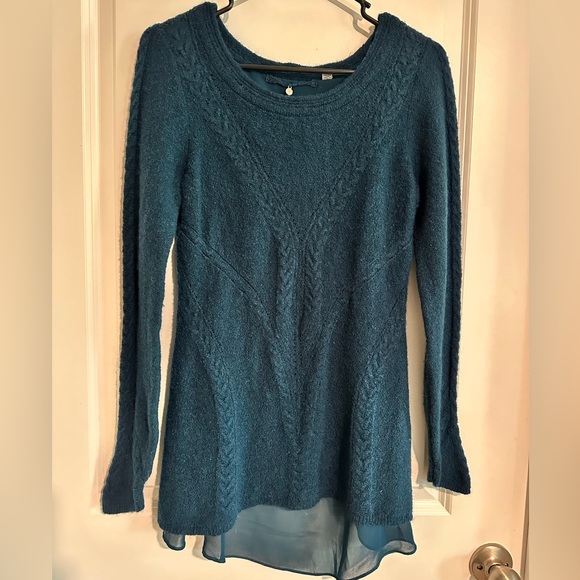 Anthropologie Knitted &‎ Knotted Teal Sheer-Back
Sweater Size M EUC wool Blend - Picture 3 of 13